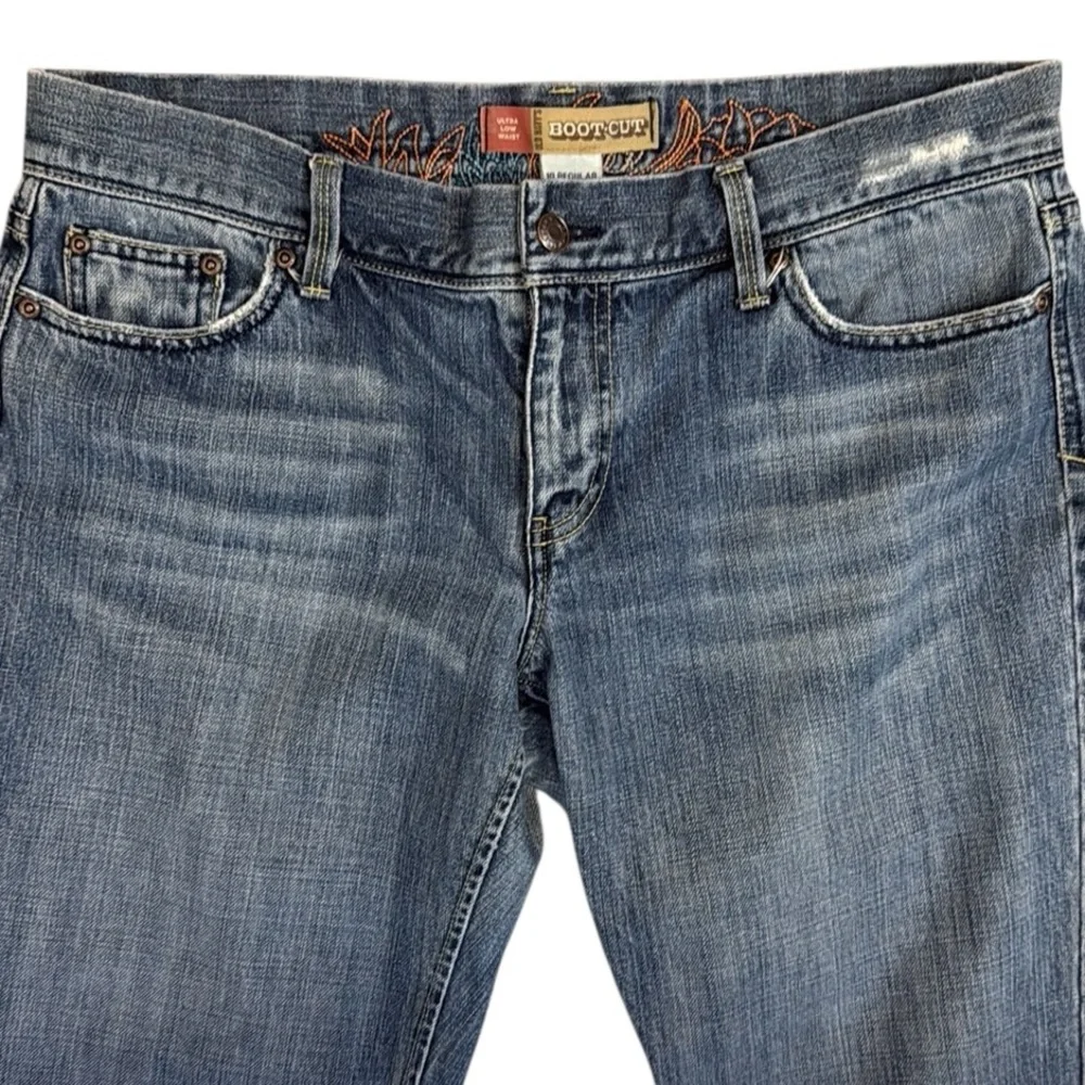 Vintage Y2K Old Navy Ultra Low Rise Bootcut Embroidered Jeans All Cotton Blue 10 - Picture 6 of 16